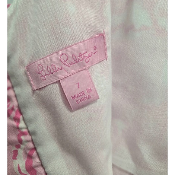 Lilly Pulitzer Girls Pink White Floral Peplum Shift Dress Size 7 - Picture 3 of 6